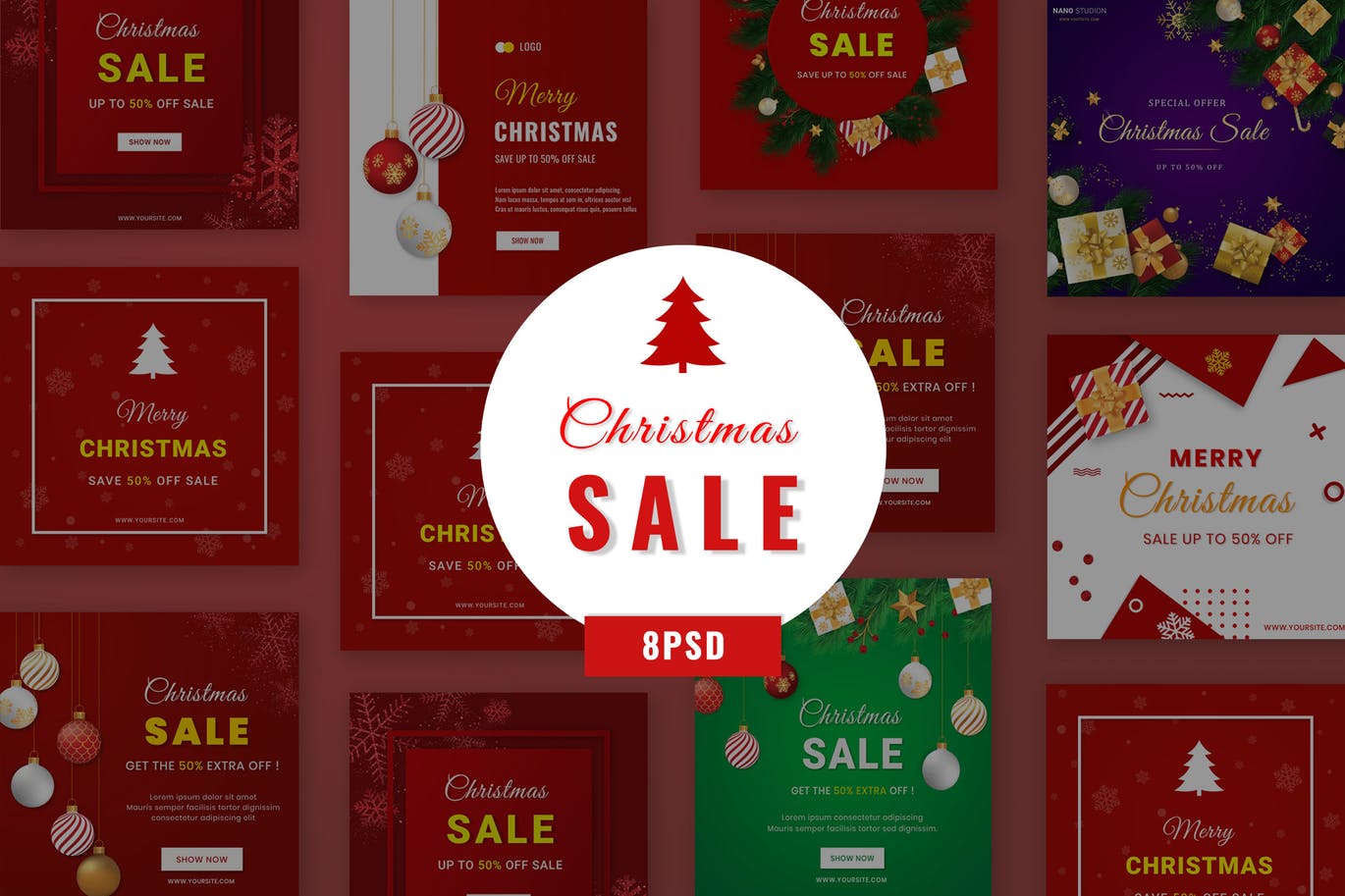 圣诞节社交媒体平台促销广告Banner设计模板 Christmas Sale Social Media Banner B18插图