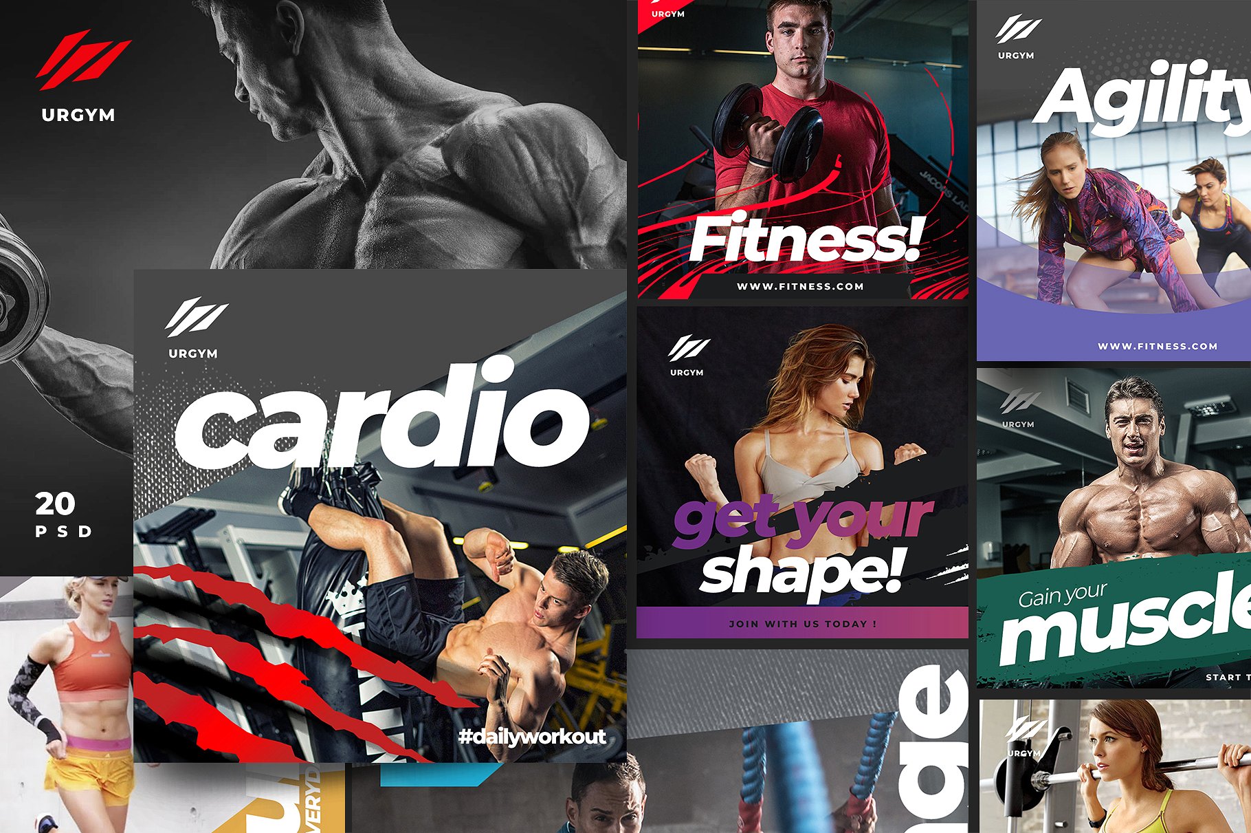 时尚健身&健身器材的instagram社交媒体模板素材库精选 Fitness & Gym instagram pack 2.0 [psd]插图