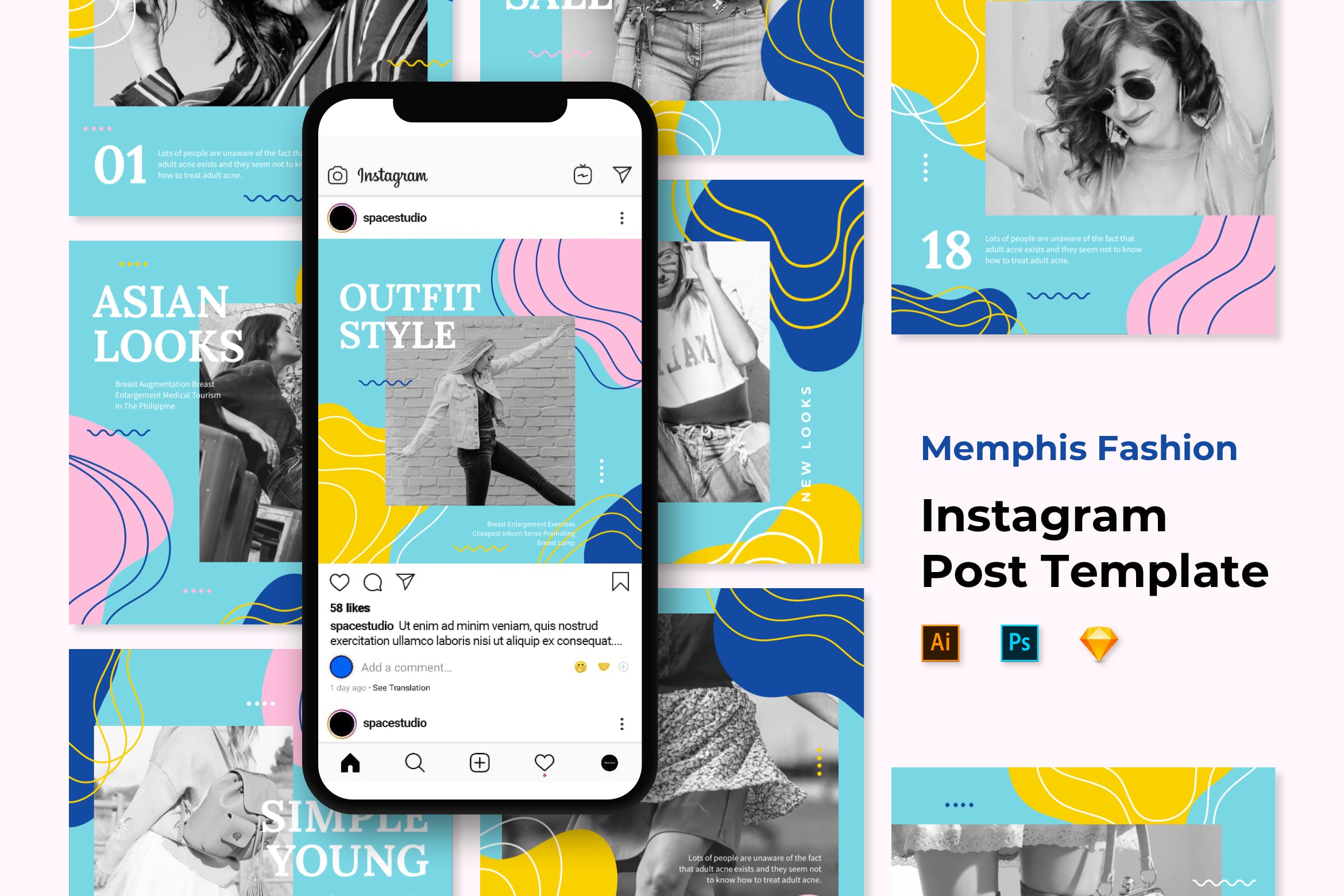 现代孟菲斯设计风格社交贴文设计模板16设计网精选 Instagram Post Templates插图