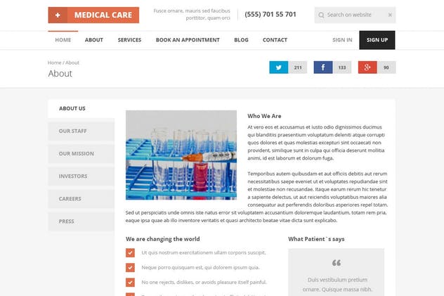 医疗保健医学主题网站设计PSD模板素材库精选 Medical Care – Medical PSD Template插图(4)