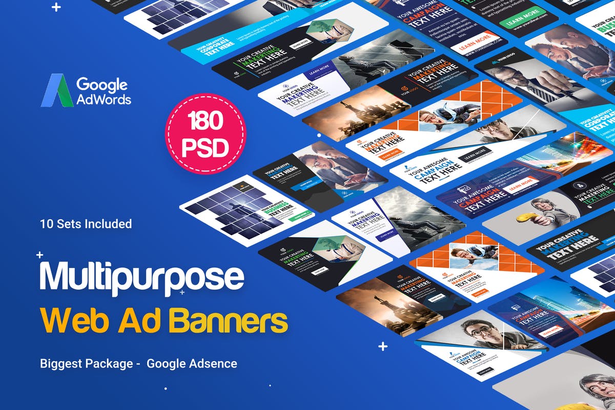 超级实用的多用途常用规格Banner非凡图库精选广告模板v2 Multipurpose Banners Ad – 180PSD [ 10 Sets ]插图
