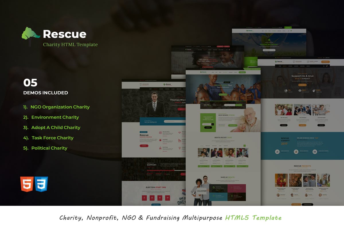 非营利慈善组织网站设计HTML5模板素材库精选 Rescue – Nonprofit Multipurpose HTML5 Template插图
