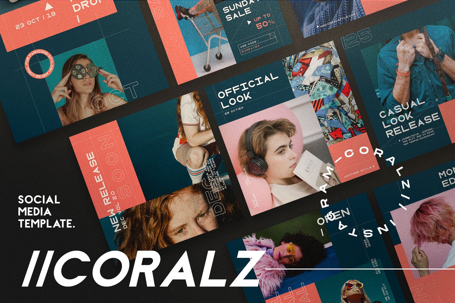 社交媒体品牌故事推广设计素材 CORALZ – Social Media Template + Stories插图(4)