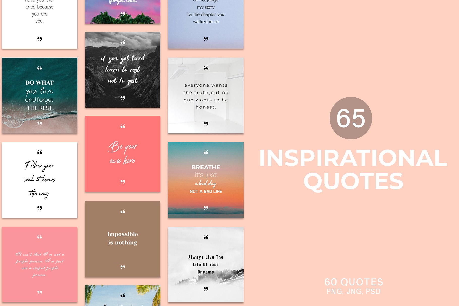 65款新媒体引语促销语贴图设计模板非凡图库精选 65 Inspirational Quotes Pack插图