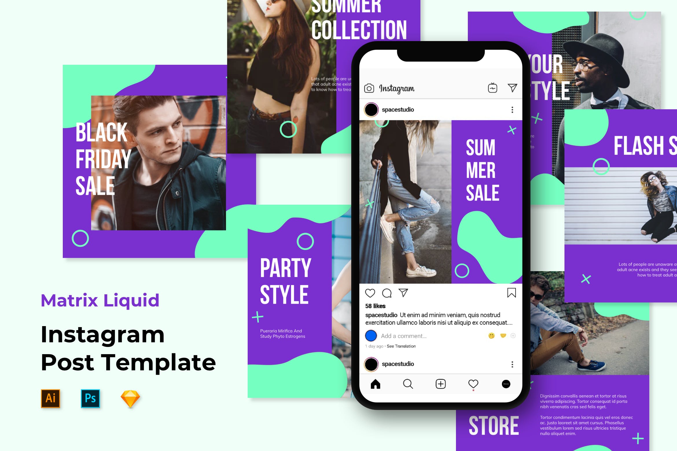 孟菲斯液体设计风格Instagram社交平台设计素材 Instagram Templates插图