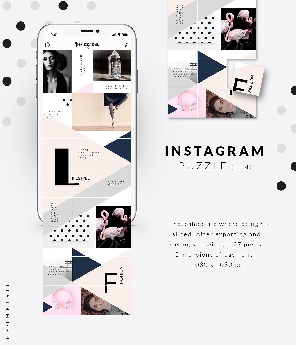 时尚高端几何形状布局的Instagram模板普贤居精选 Instagram PUZZLE template -Geometric [psd]插图(4)