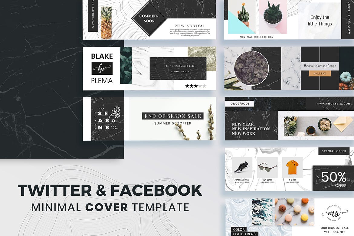 优雅设计风格Facebook/Twitter社交媒体封面设计素材 Facebook & Twitter Cover Template插图(1)