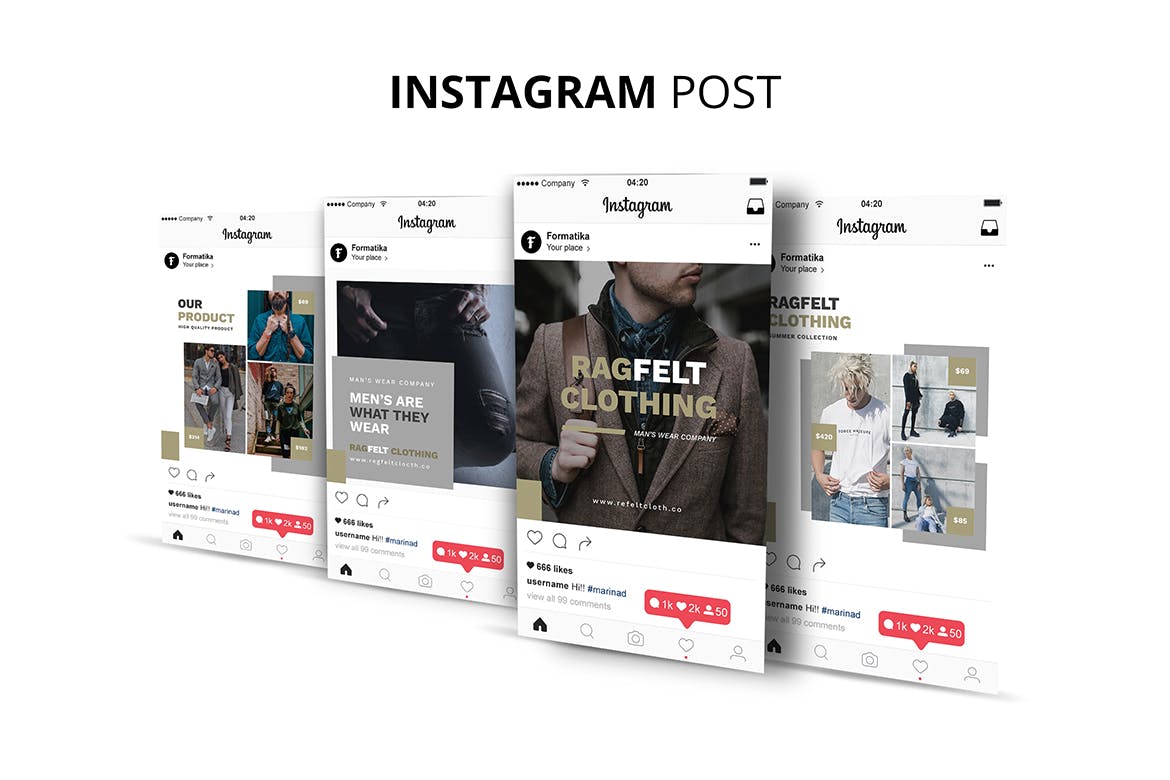 男装品牌推广Instagram贴图设计模板素材库精选 Ragfelt Man Fashion Instagram Post插图(1)