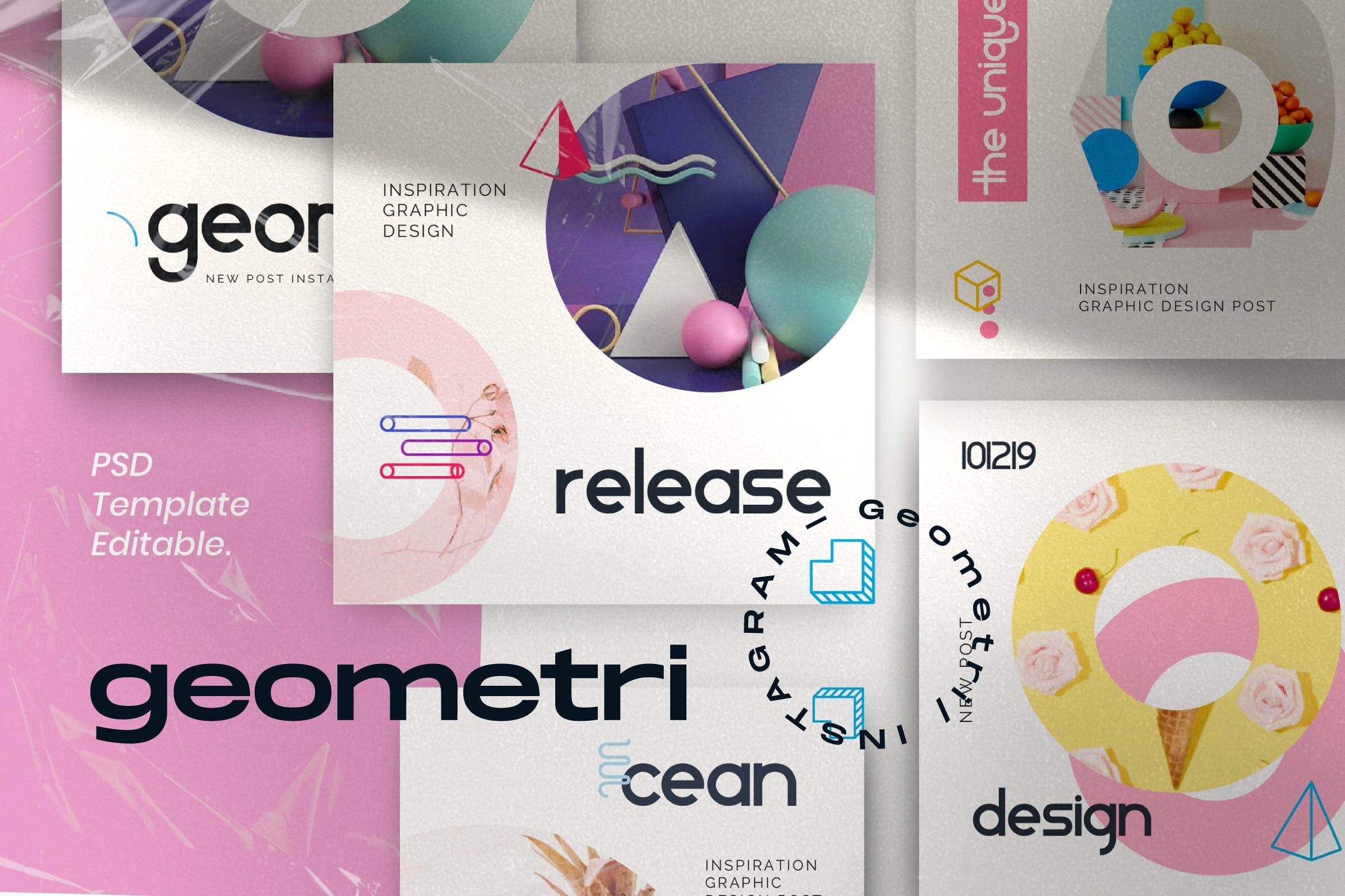 创意几何图形设计风格社交媒体素材包v1 Geometri – Pack 1 Social Media Kit Post+Stories插图