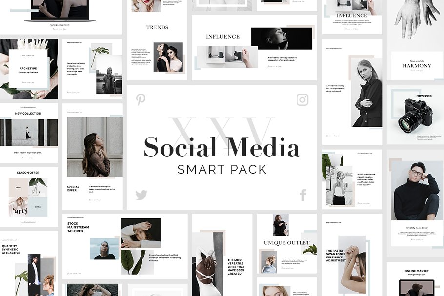 博客&社交媒体通用贴图模板素材库精选大合集 Smart Social Media Pack插图
