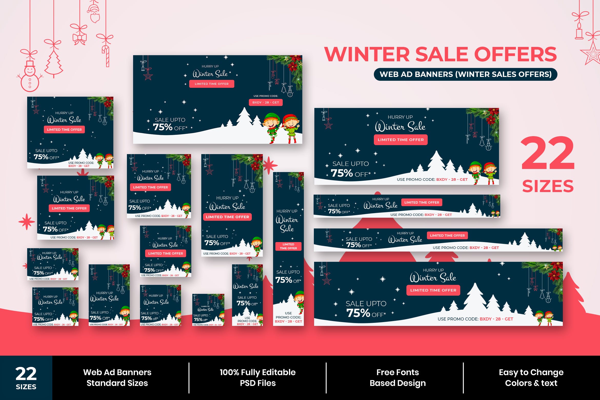 冬天圣诞节新年促销广告Banner设计模板 Winter Sale Web Ad Banners插图