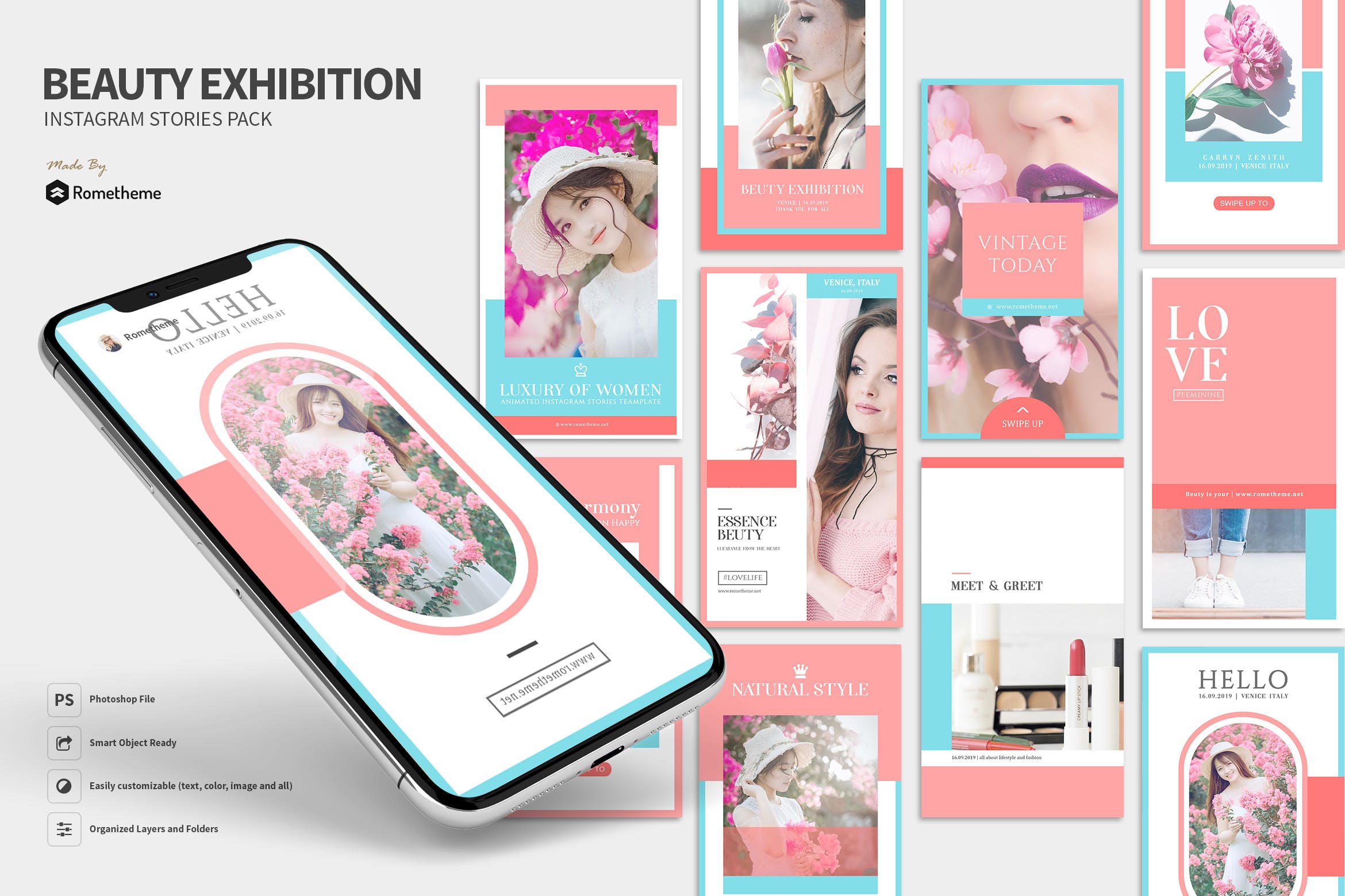 美妆品牌Instagram社交推广品牌故事设计素材包 Beauty Exhibition – Instagram Stories Pack插图