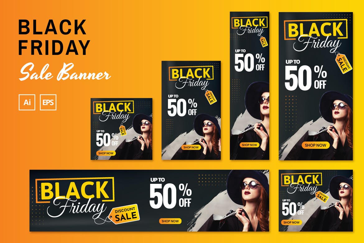 黑色星期五购物主题促销广告Banner图设计模板 Black Friday Sale Banners插图(1)