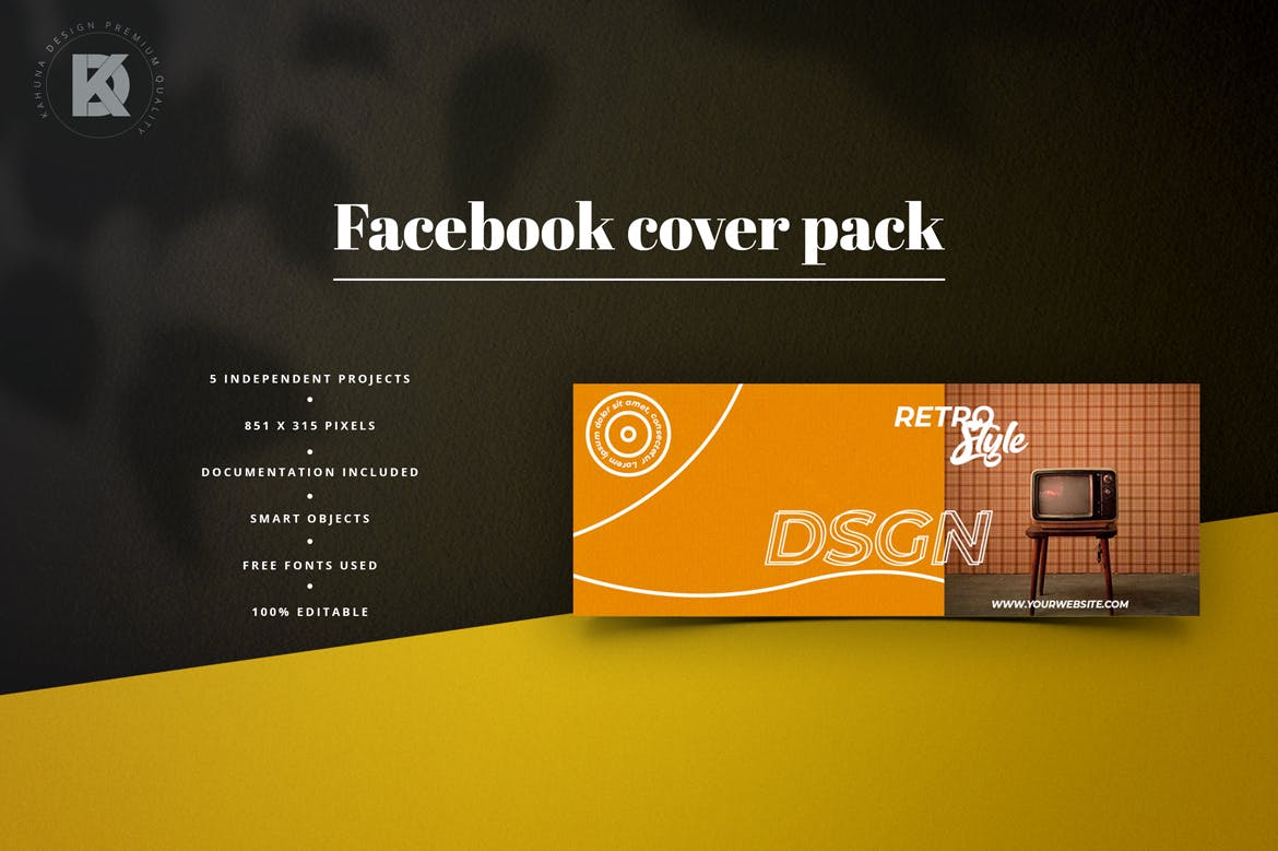 复古风格Facebook主页封面设计模板非凡图库精选 Retro Facebook Cover Pack插图(2)