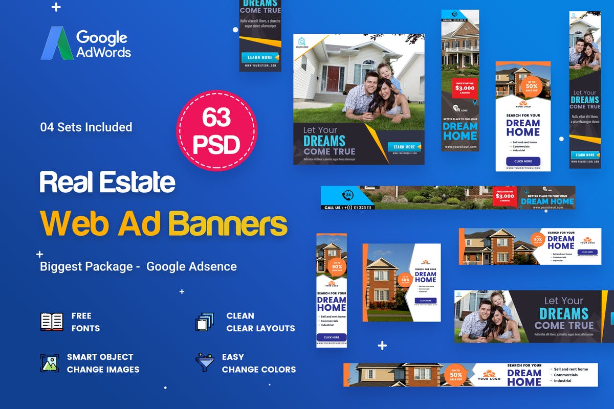 63个简单易用房地产行业Banner素材库精选广告模板 Real Estate Banners Ads – 63 PSD [04 Sets]插图