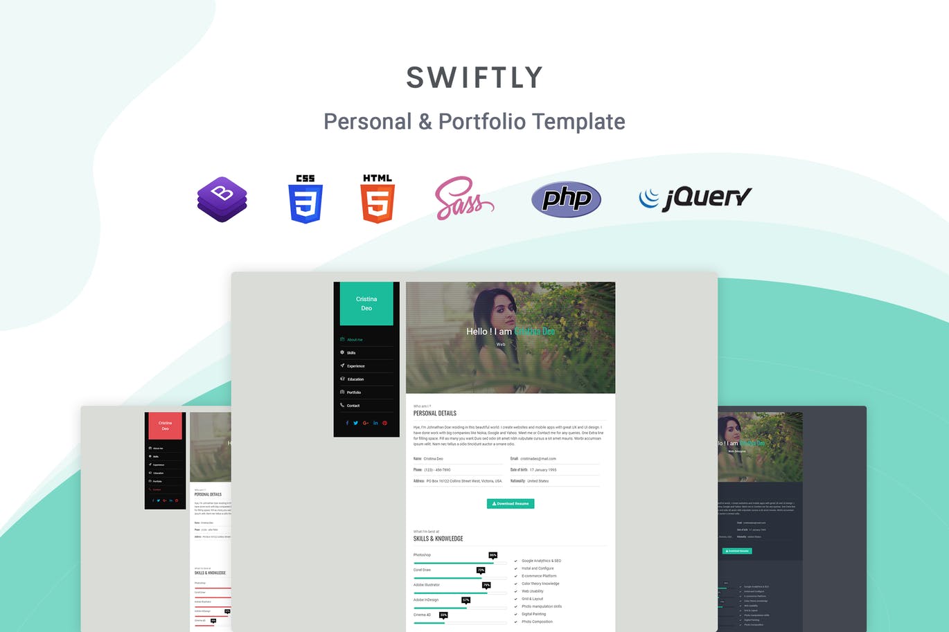 个人在线简历&作品集博客网站HTML模板16设计网精选 Swiftly – Personal & Portfolio Template插图