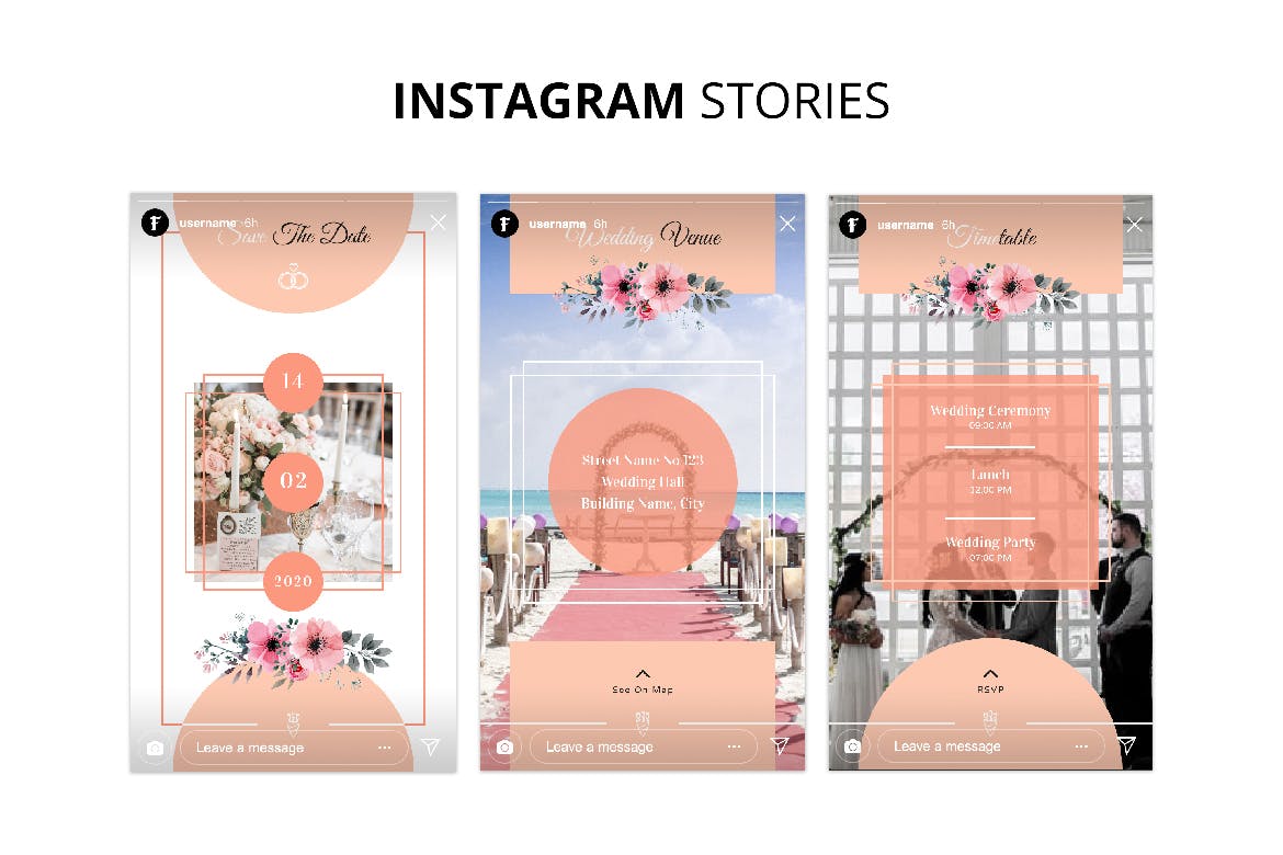 婚礼婚宴Instagram社交邀请函设计模板素材库精选 Wedding Instagram Kit Template插图(7)