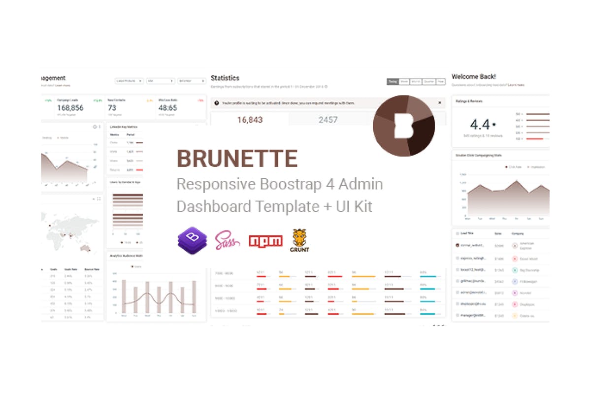 Bootstrap 4框架网站后台HTML模板非凡图库精选 Brunette – Bootstrap 4 Admin & Powerful UI Kit插图