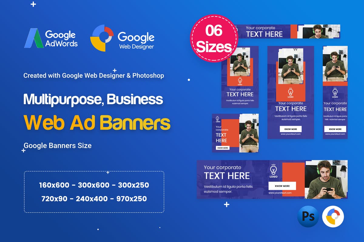 多用途多尺寸Banner广告设计HTML＆PSD模板 Multi-Purpose Banners HTML5 D67 Ad – GWD & PSD插图