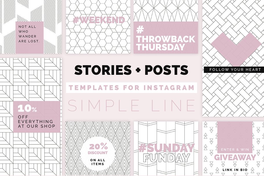 极简主义Instagram几何线条故事贴图模板素材库精选 Minimal Instagram Pack插图