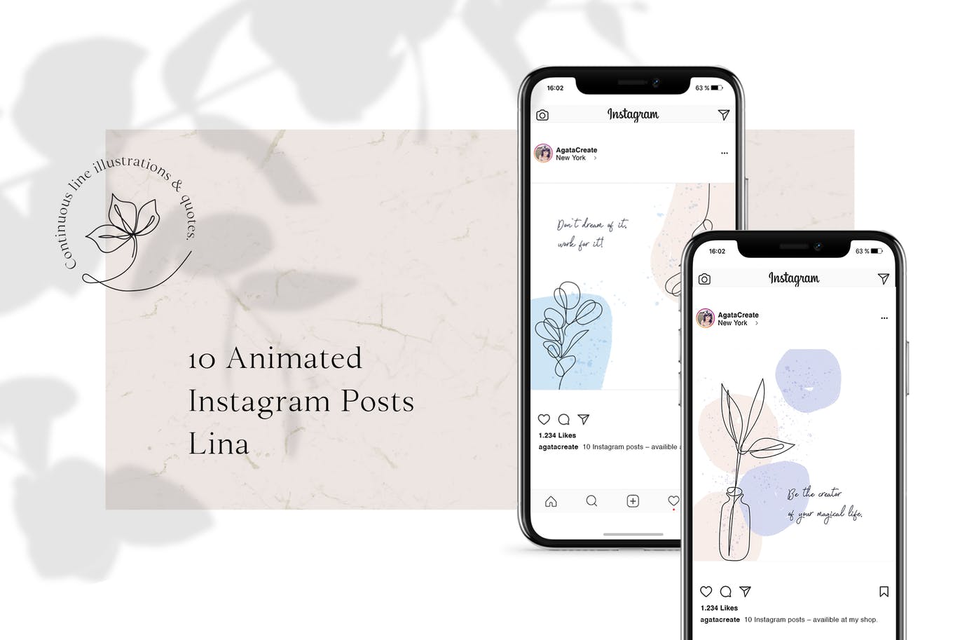 优雅线条动画艺术社交动画贴图设计模板16设计网精选 ANIMATED Instagram Posts – Lina插图