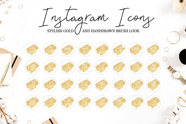 Instagram品牌故事封面金粉高亮图形模板素材库精选V3 Instagram Highlight Covers V.3 GOLDEN BRUSH插图(1)