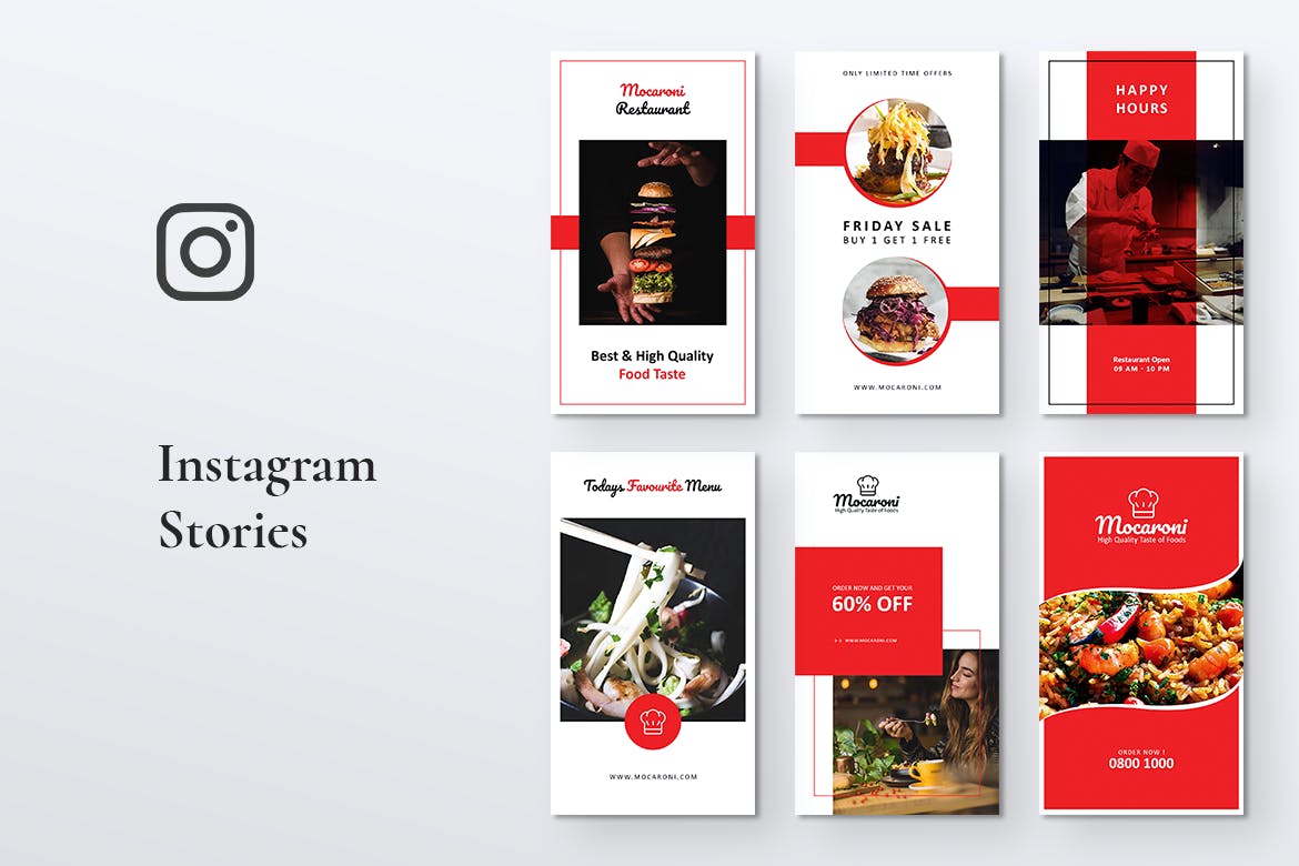 餐馆美食主题Instagram&Facebook社交品牌宣传图片设计PSD模板素材中国精选 MOCARONI Restaurant/Food Store Instagram Stories插图(2)