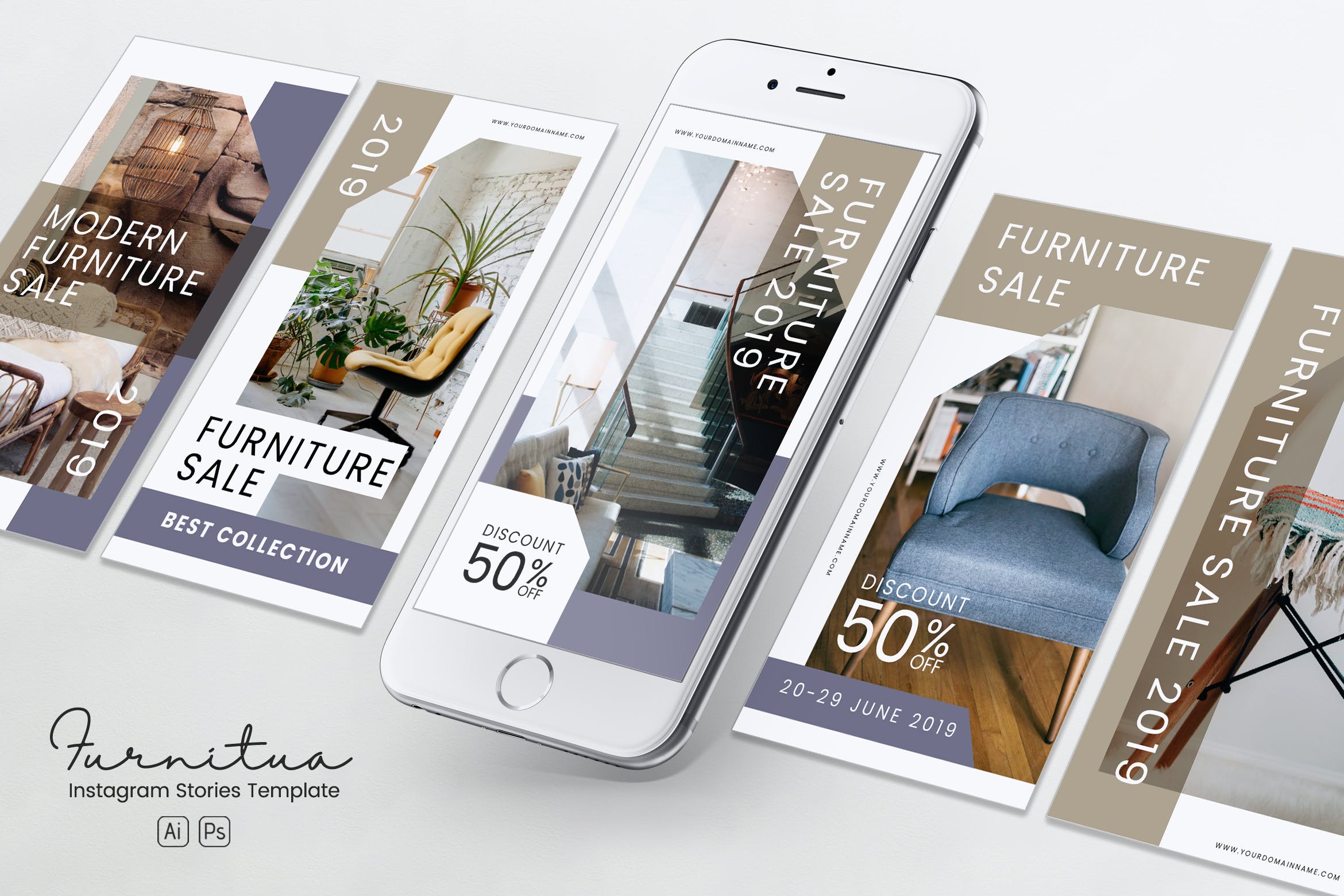 家具品牌故事推广Instagram社交推广设计素材PSD&AI模板非凡图库精选 Furniture Instagram Stories PSD & AI Template插图