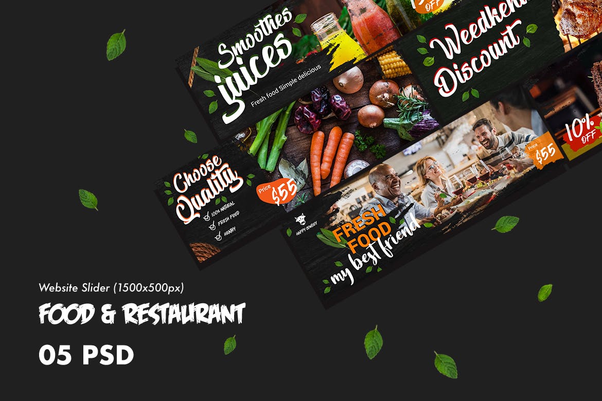 西式美食&餐厅主题网站广告Banner图设计模板 Food & Restaurants Website Slider PSD Template插图(1)