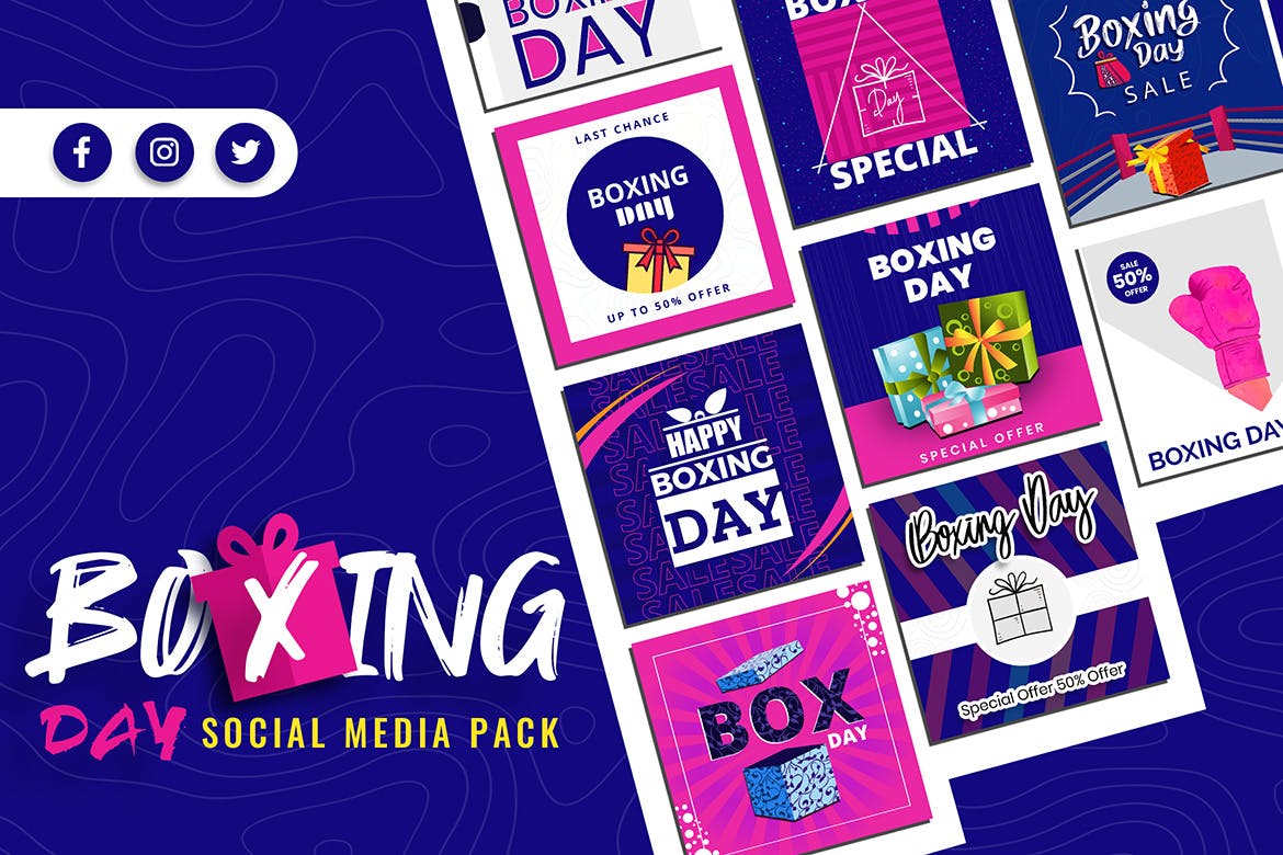 礼品日主题社交媒体设计素材包 Boxing Day Social Media Pack插图(1)