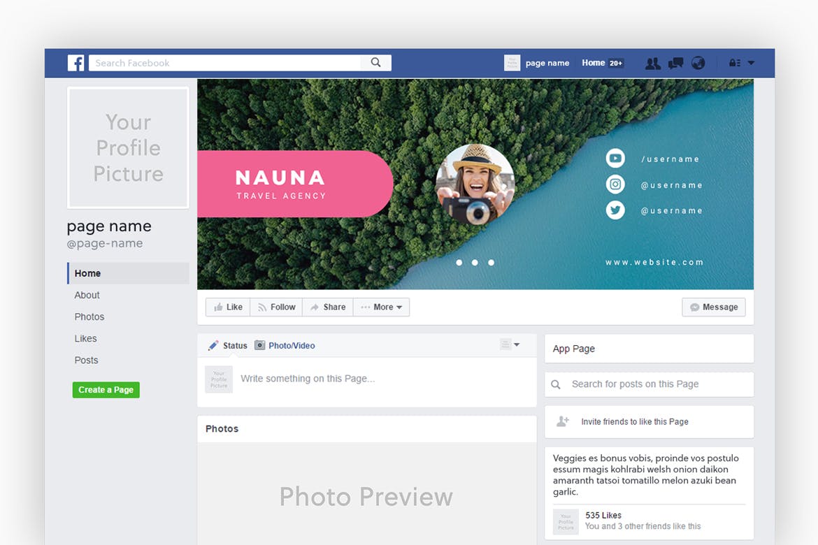 旅游代理商Facebook营销主页封面设计模板素材库精选 Nauna Travel Agency Facebook Cover插图(2)