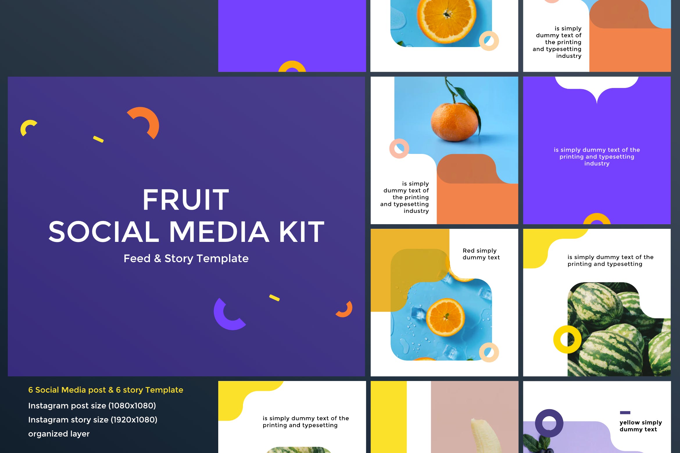水果蔬菜主题社交媒体设计素材包 Fruit Social Media Kit插图