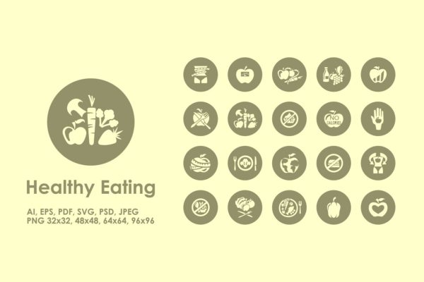 健康饮食主题简约图标 Healthy Eating simple icons