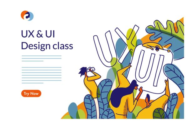 UX/UI设计培训主题矢量网站16素材网精选概念插画 UX UI Design Class Web template