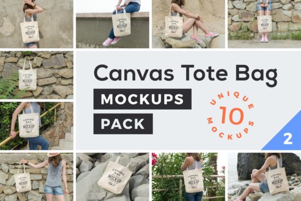 帆布手提包购物袋样机v2 Canvas Tote Bag Mockups Pack Vol. 2