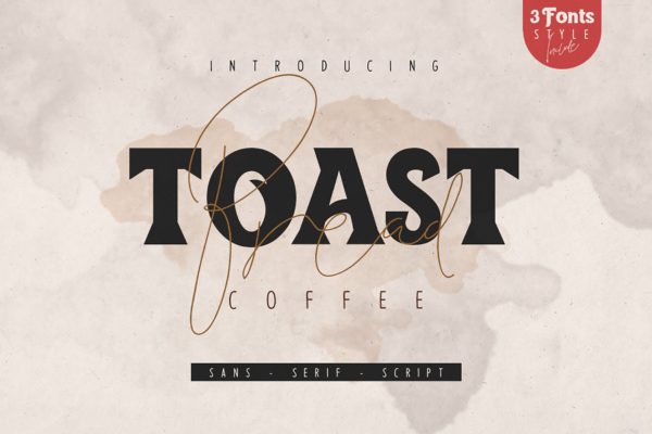 创意装饰设计/无衬线字体/连笔书法钢笔字体三合一 Toast Bread Coffee Typeface