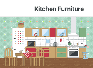 免费有有趣的厨房家具类图标套装下载[EPS]