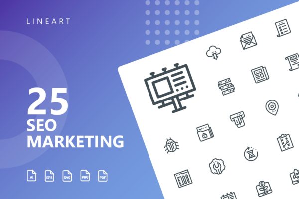 25枚SEO搜索引擎优化营销矢量线性素材天下精选图标v1 SEO Marketing Line Icons