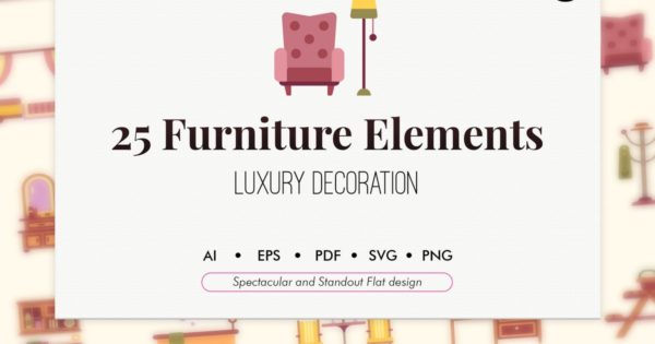 25枚欧式家具扁平化设计风格图标素材 25 Furniture flat elements