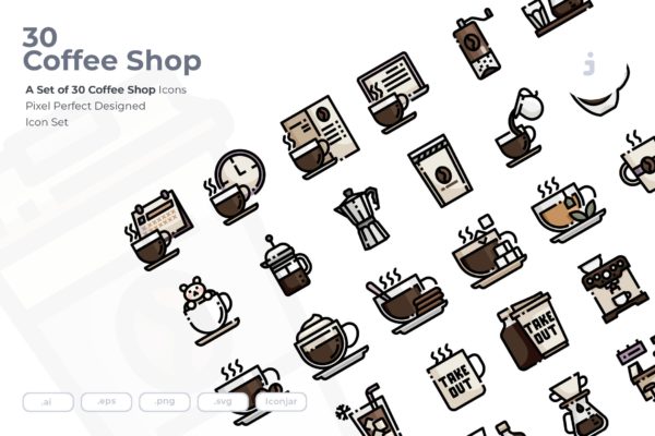 30枚咖啡/咖啡店矢量16图库精选图标素材 30 Coffee Shop Icons