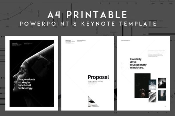 A4纸张规格黑白简约风 PPT 模板 A4 Vertical PowerPoint Presentation