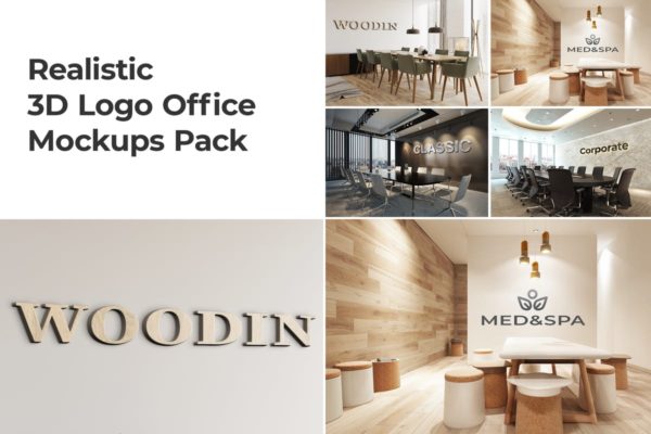 高端企业办公室3D企业品牌Logo样机套装Vol.2 3D Logo Office Mockups Pack Vol 2