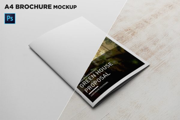 A4宣传小册子/企业画册封面设计45度角视图样机16素材网精选 A4 Brochure Cover Mockup