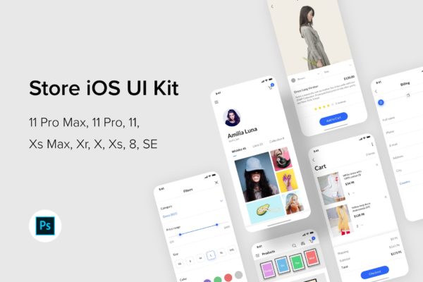 iOS平台电商平台APP应用UI设计PSD模板 Store iOS UI Kit (Photoshop)
