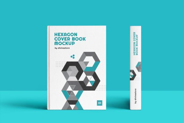精装图书封面设计效果图样机 Hexagon Cover Book Mockup