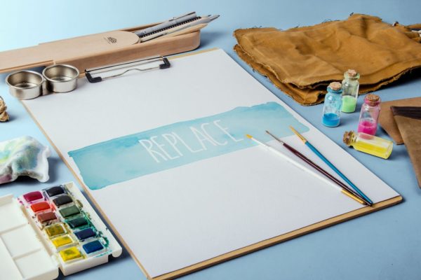 水彩手绘作品欣赏展示样机模板#1 Watercolor Paint Mockup Pack #1