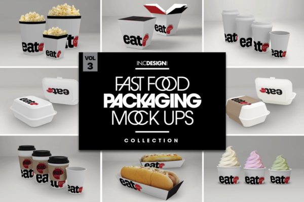 快餐食品小食外带包装设计样机模板v3 Fast Food Boxes Vol.3: Take Out Packaging Mock Ups
