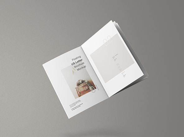 极简设计风格悬浮美国信纸尺寸宣传单设计图样机 Minimal Floating US Letter Brochure Mockup
