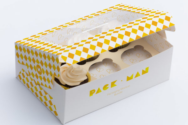 六只装纸杯蛋糕包装盒外观设计样机模板02 Six Cupcake Box Mockup 02