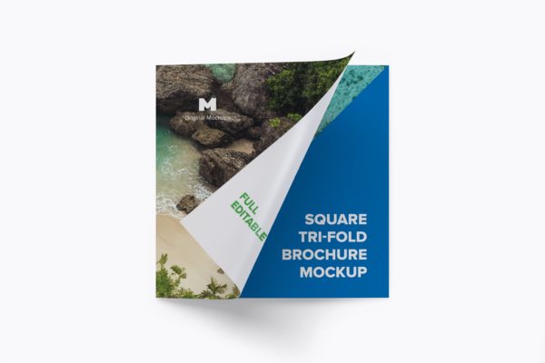 方形三折页宣传传单设计图样机03 Square Tri-Fold Brochure Mockup 03
